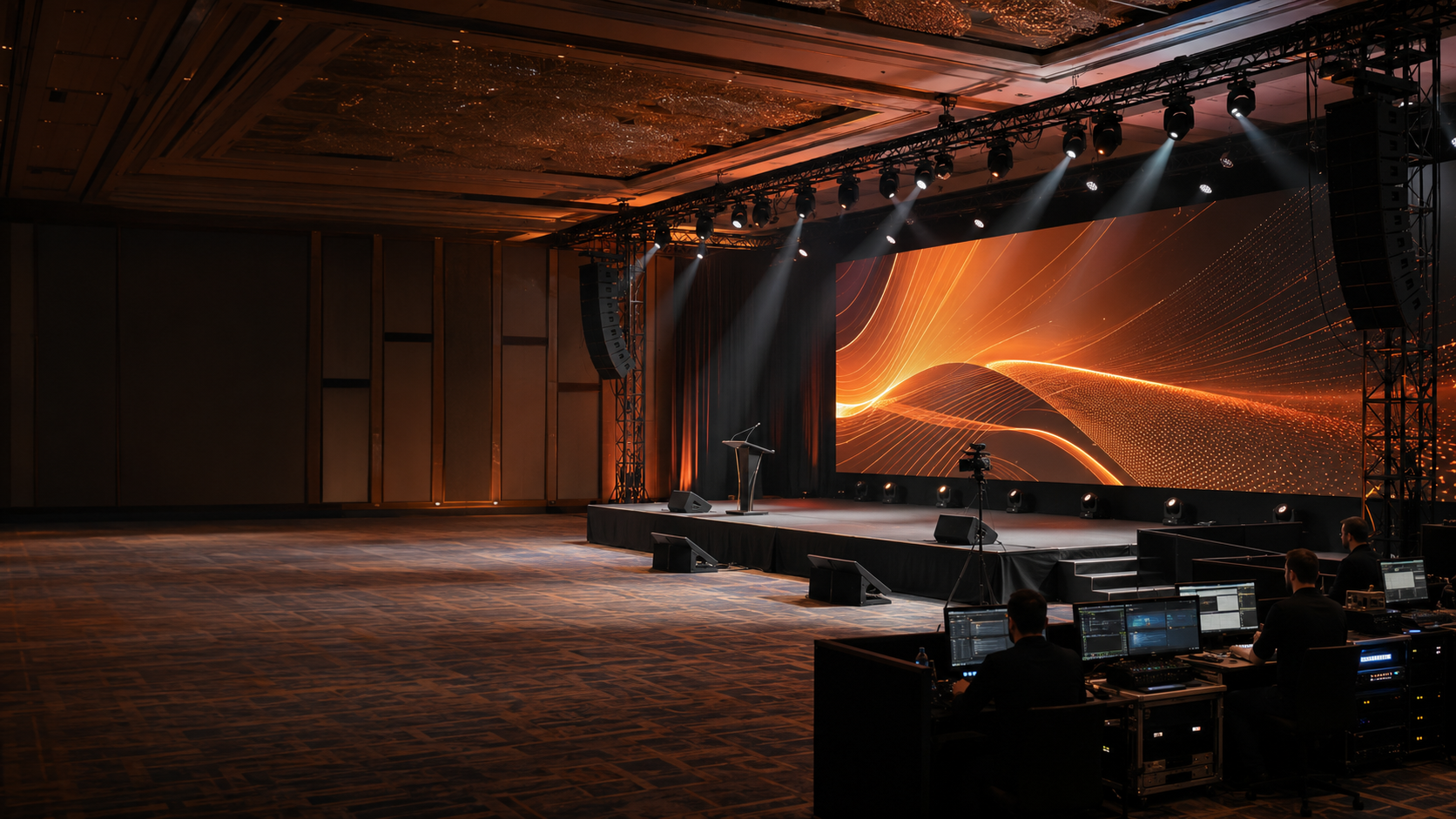 Professional AV event production with stage lighting